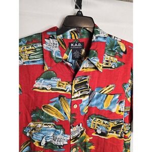 New K.A.D.‎ Hawaiian Shirt Mens Medium Antique Cars Red NWT